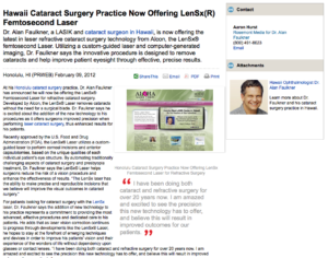 Cataract Surgeon in Hawaii Now Offering LenSx Laser for Refractive Cataract Surgery cataract, surgeon, surgery, laser, vision, correction, eye, care, honolulu, hi