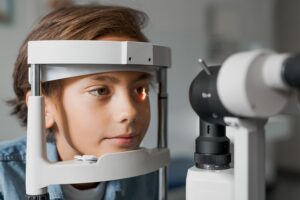 Child undergoing an eye exam